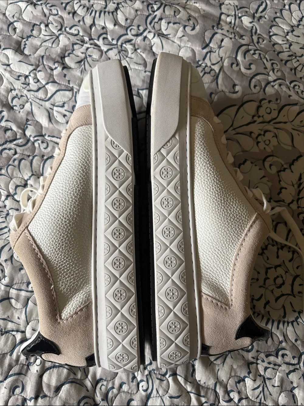 Tory Burch size 13 Ladybug Women's White and Beige Lace-Up Sneakers